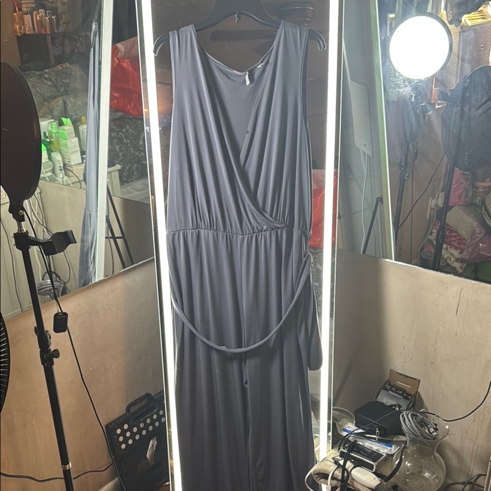 New York & Company Gray Draped Jumpsuit